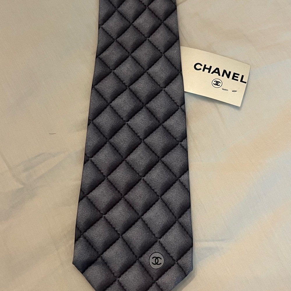CHANEL Quilted Pattern Black Tie